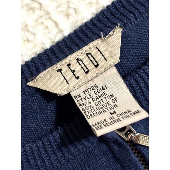 Vintage Teddi Embroidered Zip Cardigan Sweater M Cottagecore Boho Grandmacore - Picture 2 of 8